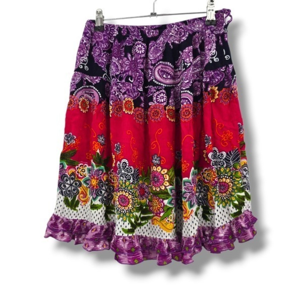 Forbidden Los Angeles Size XS Purple Floral Paisley Print Boho Ruffle Hem Skirt‎